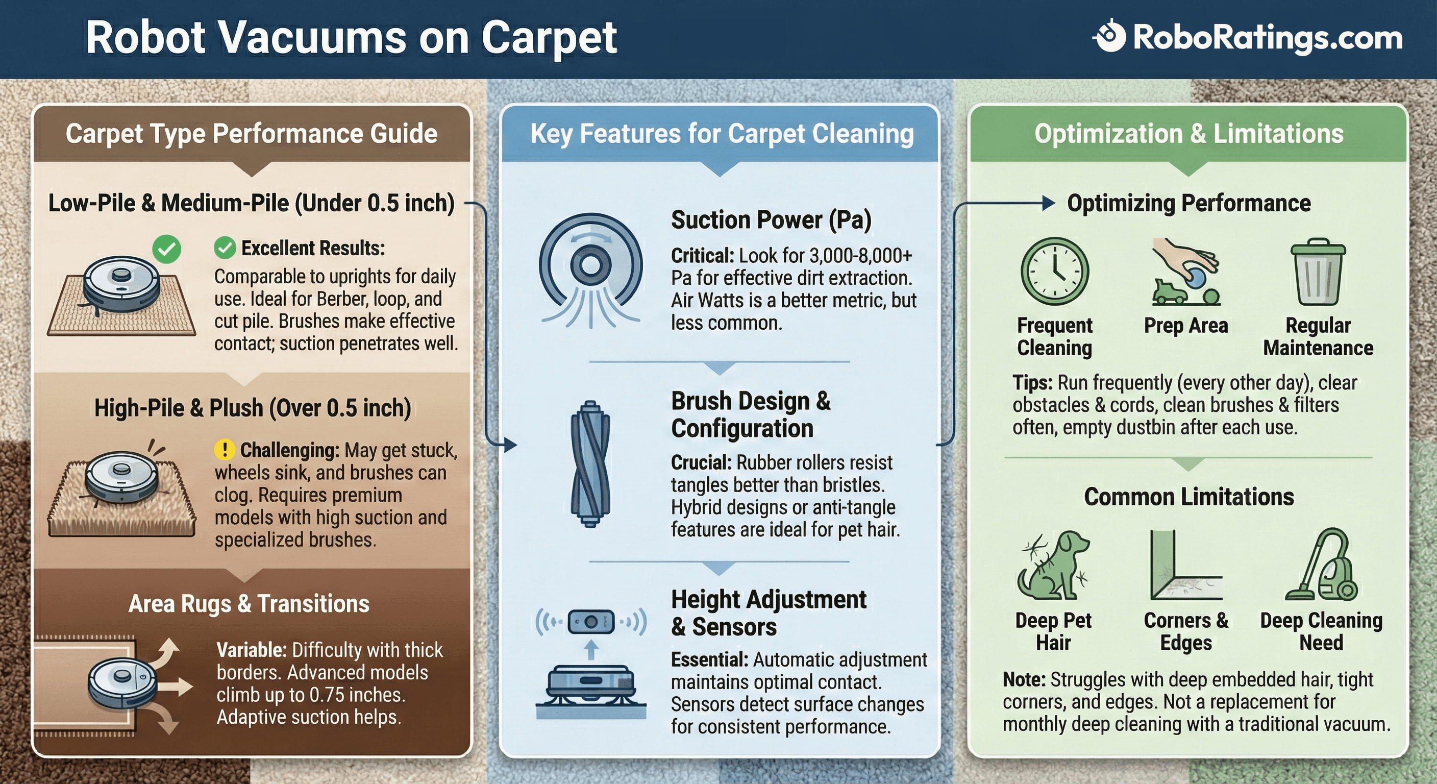 Robot Vacuums on Carpet - Carpet Types, Robot Vacuum Features, and How to Optimize